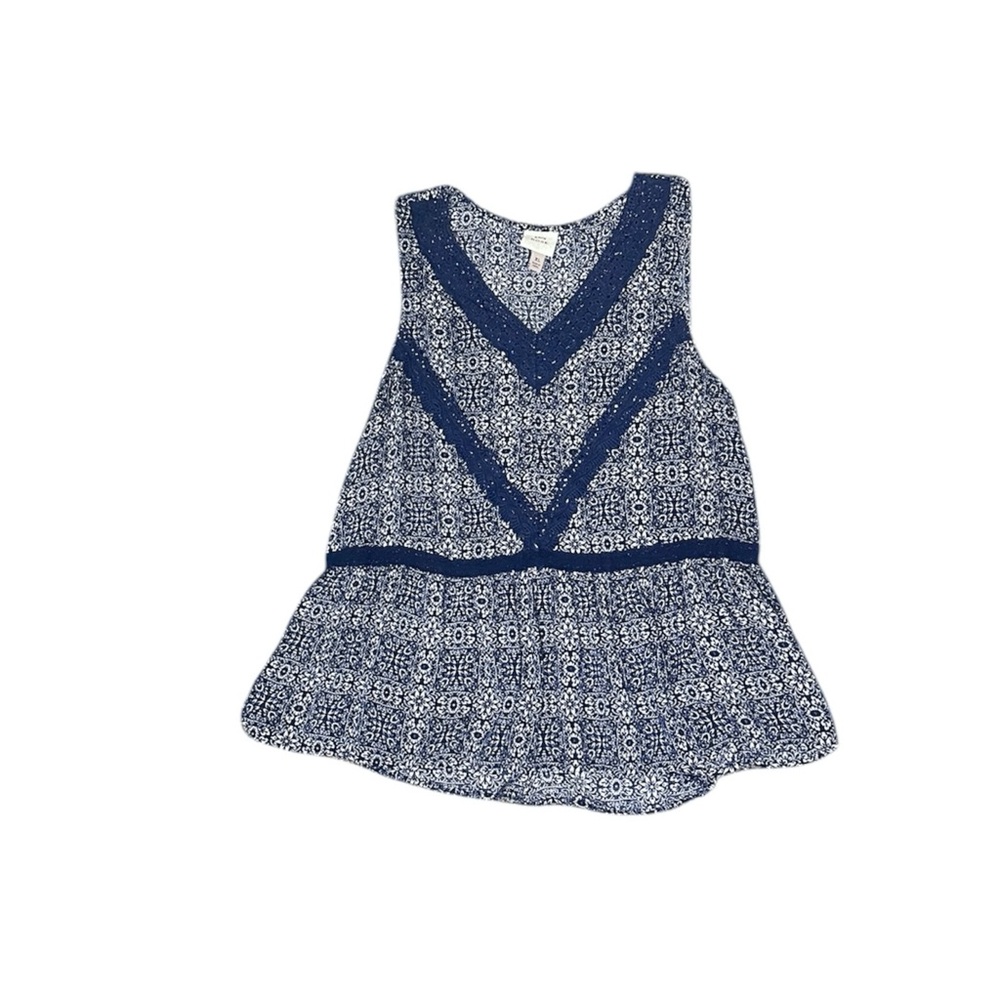 Knox Rose Navy and White Patterned sleeveless Blouse size XL v neck top